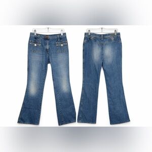 Roberto Cavalli Y2K Flare Jeans Gold Button Patch Pocket IT 42